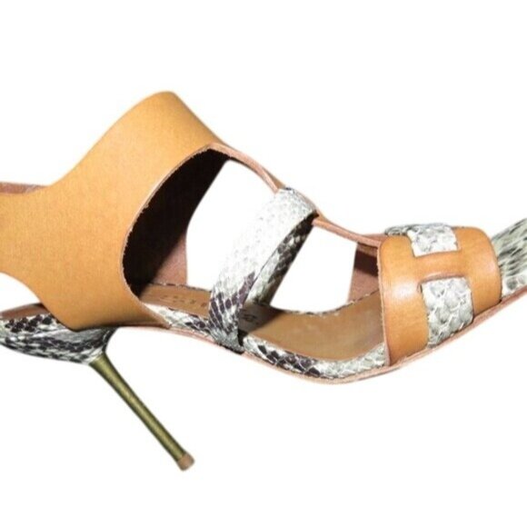 Pedro Garcia Mariel Python Embossed Vachetta Leather Pin Heels Sandals STUNNING! - Picture 5 of 16